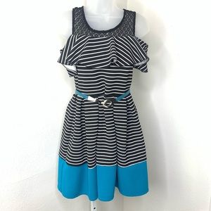 Knit Works Black Stripe Mini Belted Dress  | 14